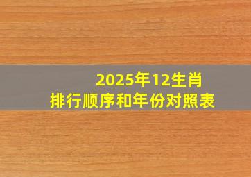 2025年12生肖排行顺序和年份对照表