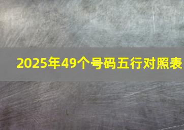 2025年49个号码五行对照表