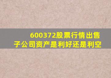 600372股票行情出售子公司资产是利好还是利空