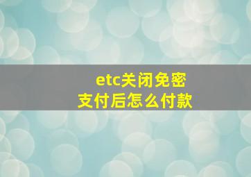 etc关闭免密支付后怎么付款