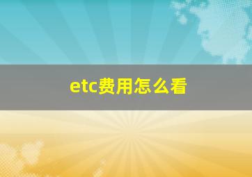 etc费用怎么看