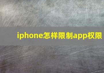 iphone怎样限制app权限