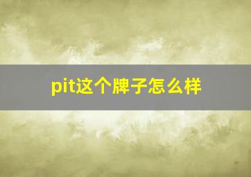 pit这个牌子怎么样