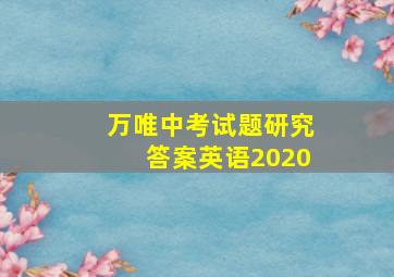 万唯中考试题研究答案英语2020