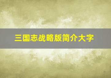 三国志战略版简介大字