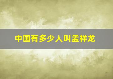 中国有多少人叫孟祥龙