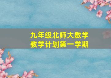 九年级北师大数学教学计划第一学期