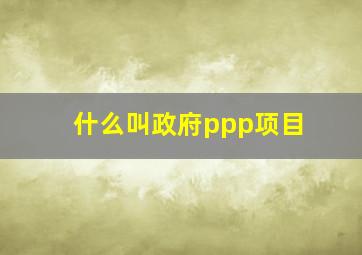 什么叫政府ppp项目