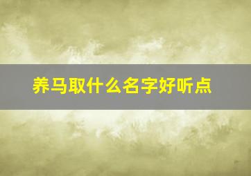 养马取什么名字好听点