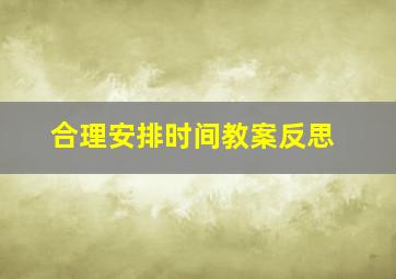 合理安排时间教案反思