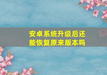 安卓系统升级后还能恢复原来版本吗