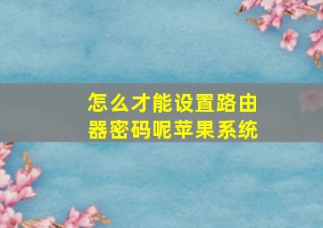 怎么才能设置路由器密码呢苹果系统