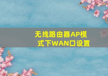 无线路由器AP模式下WAN口设置