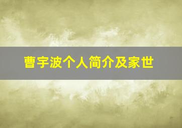 曹宇波个人简介及家世