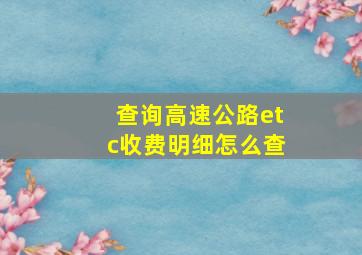 查询高速公路etc收费明细怎么查