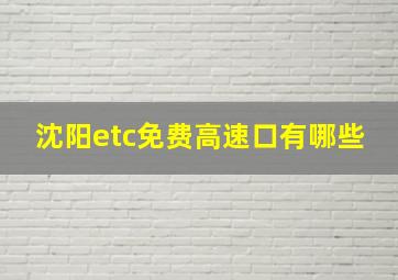 沈阳etc免费高速口有哪些