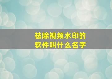 祛除视频水印的软件叫什么名字