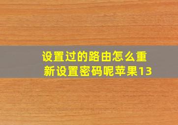 设置过的路由怎么重新设置密码呢苹果13