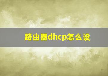 路由器dhcp怎么设