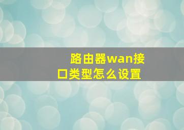 路由器wan接口类型怎么设置